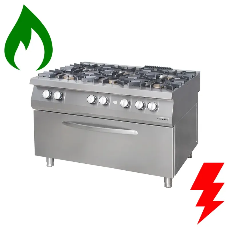 Επαγγελματική κουζίνα με 6 εστίες υγραερίου με φούρνο ηλεκτρικό OZTI 7865.N1.12908.50E