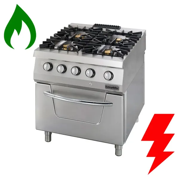 Επαγγελματική κουζίνα με 4 εστίες υγραερίου με φούρνο ηλεκτρικό OZTI 7865.N1.80908.10E