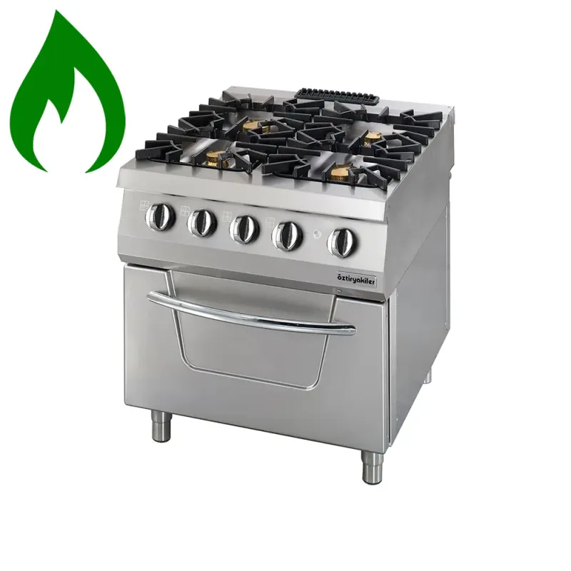 Επαγγελματική κουζίνα με 4 εστίες υγραερίου και φούρνο υγραερίου OZTI 7865.N1.80908.10